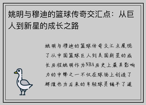 姚明与穆迪的篮球传奇交汇点：从巨人到新星的成长之路